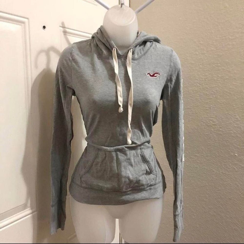 2000s Y2K Grey Hollister Co. hoodie sweatshirt long sleeve spell out w/ pockets